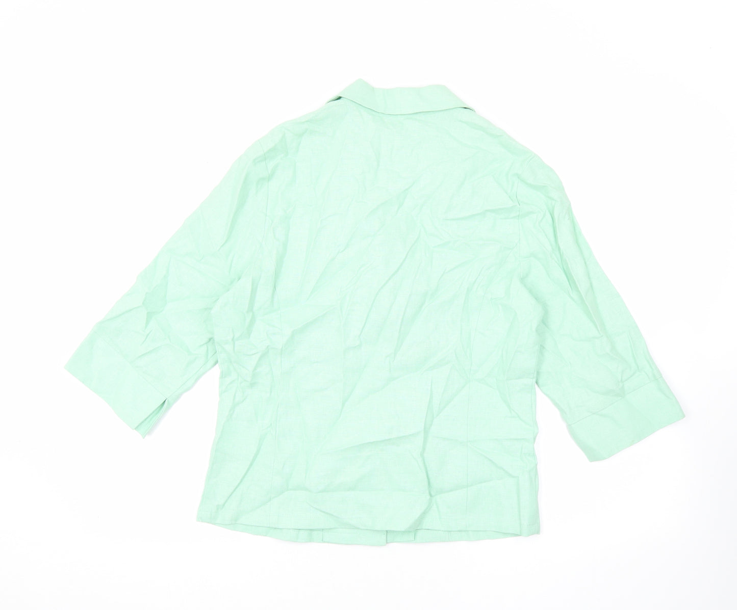 Emreco Womens Green Linen Basic Button-Up Size 10 V-Neck