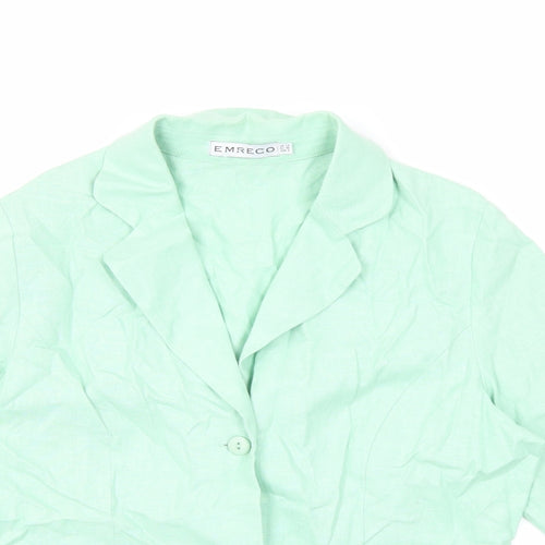 Emreco Womens Green Linen Basic Button-Up Size 10 V-Neck