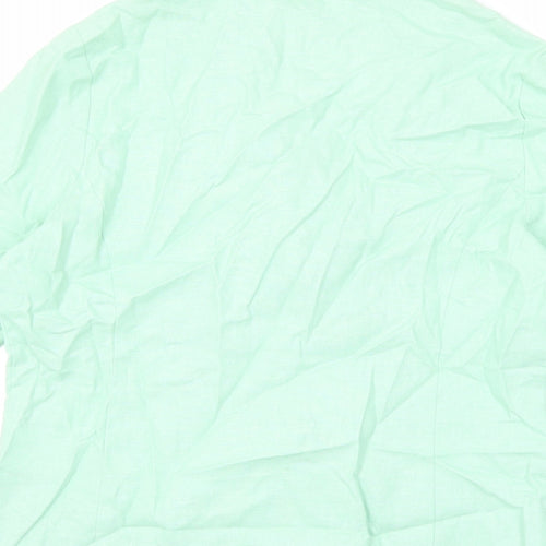 Emreco Womens Green Linen Basic Button-Up Size 10 V-Neck