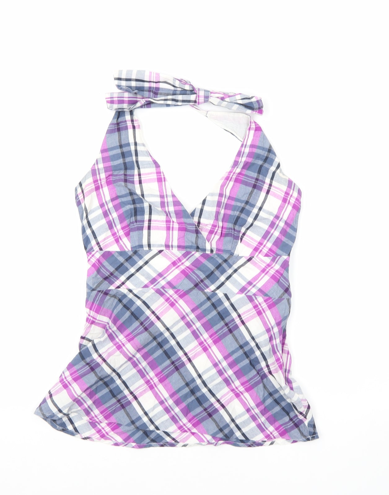 Monsoon Womens Purple Plaid Cotton Basic Tank Size 8 Halter - Open Back