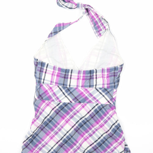 Monsoon Womens Purple Plaid Cotton Basic Tank Size 8 Halter - Open Back