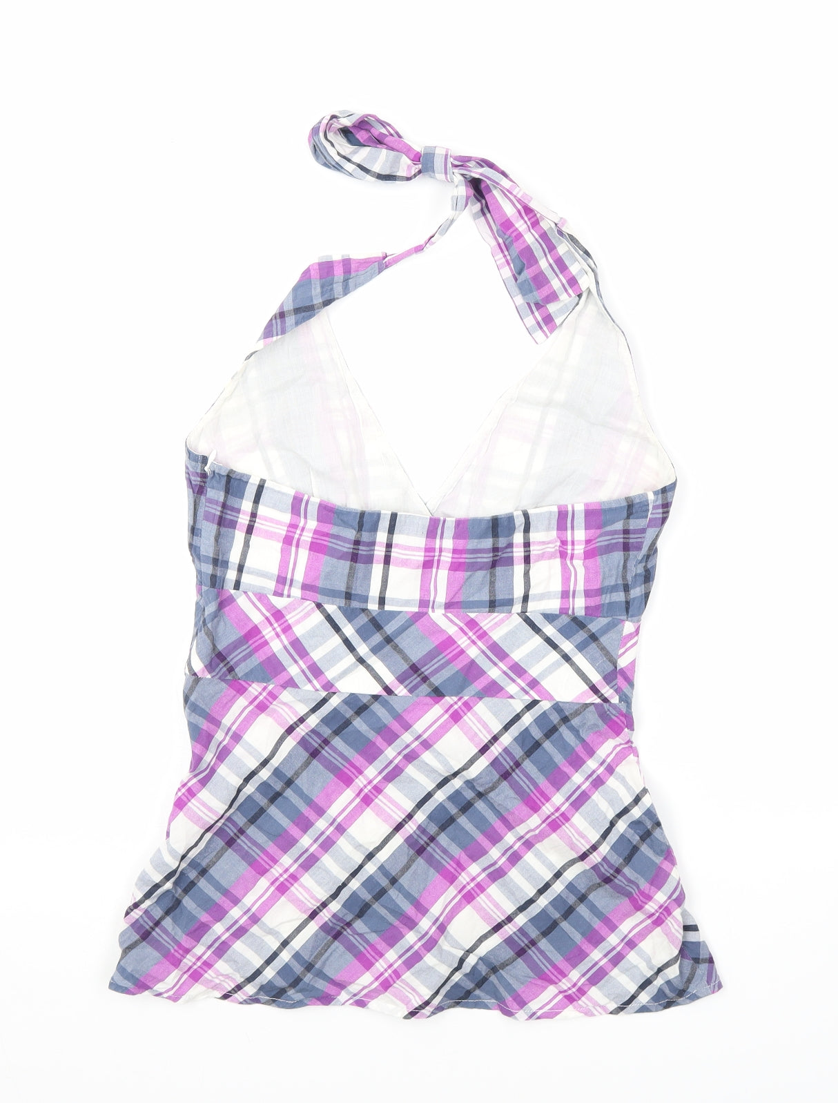 Monsoon Womens Purple Plaid Cotton Basic Tank Size 8 Halter - Open Back