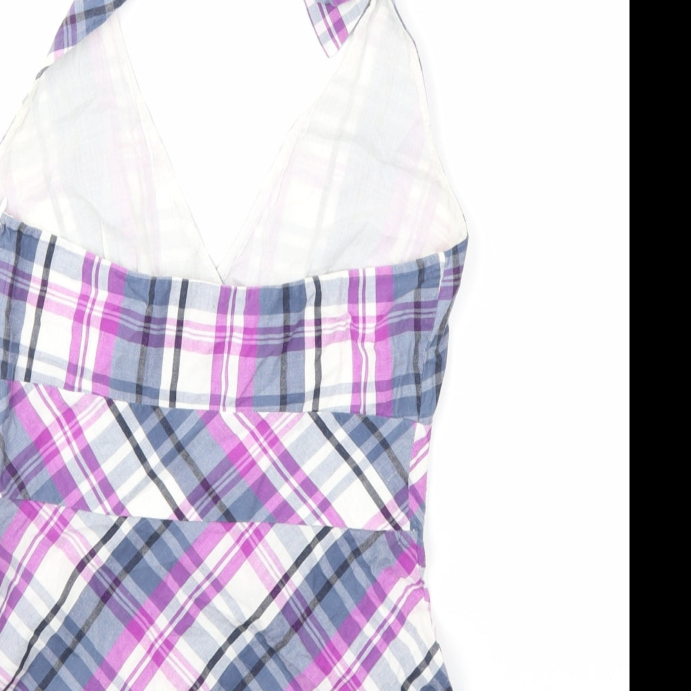 Monsoon Womens Purple Plaid Cotton Basic Tank Size 8 Halter - Open Back