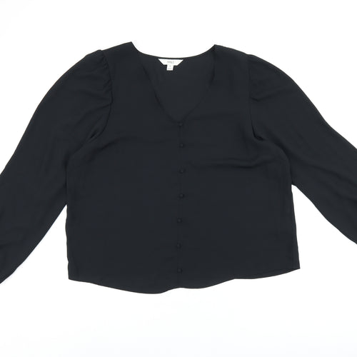 Marks and Spencer Womens Black Polyester Basic Blouse Size 18 V-Neck - Button Detail