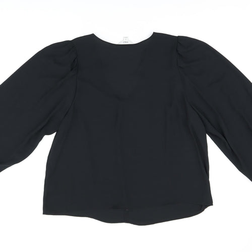 Marks and Spencer Womens Black Polyester Basic Blouse Size 18 V-Neck - Button Detail