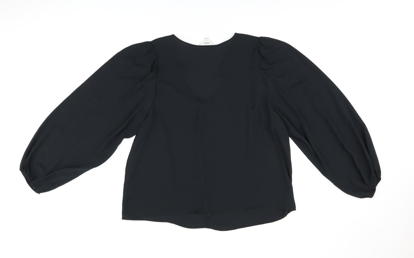 Marks and Spencer Womens Black Polyester Basic Blouse Size 18 V-Neck - Button Detail