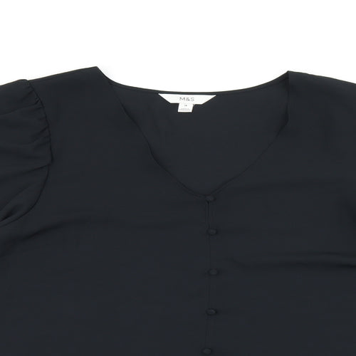 Marks and Spencer Womens Black Polyester Basic Blouse Size 18 V-Neck - Button Detail