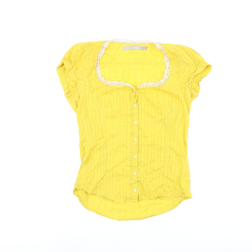 Tiger of Sweden Womens Yellow Geometric Cotton Basic Button-Up Size 10 Scoop Neck