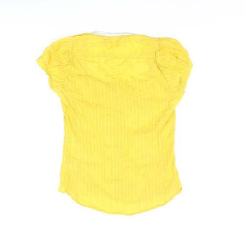 Tiger of Sweden Womens Yellow Geometric Cotton Basic Button-Up Size 10 Scoop Neck