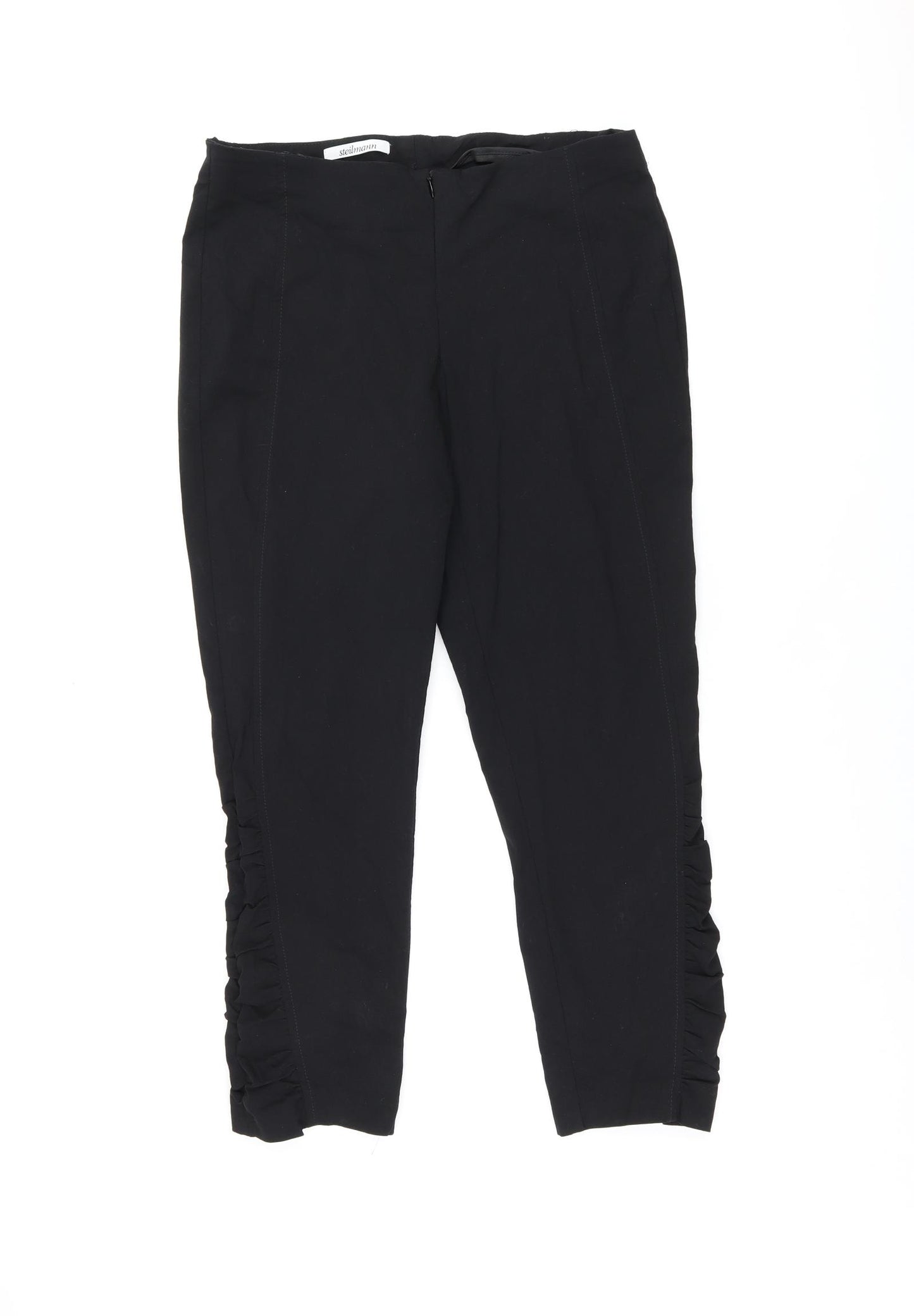 Steilmann Womens Black Cotton Cropped Trousers Size 12 L23.5 in Regular Zip