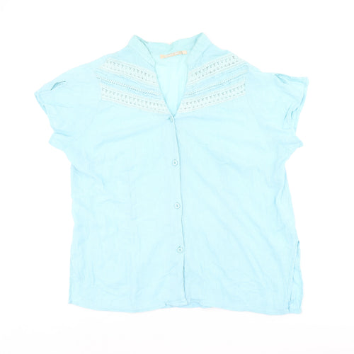 Daxon Womens Blue Cotton Basic Button-Up Size 18 V-Neck