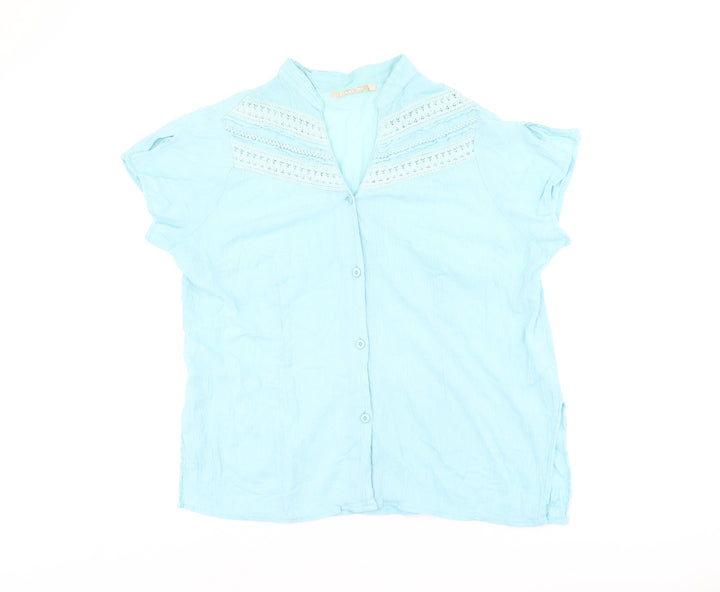 Daxon Womens Blue Cotton Basic Button-Up Size 18 V-Neck