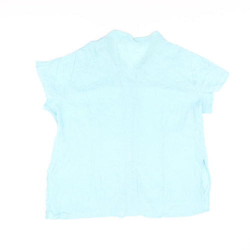 Daxon Womens Blue Cotton Basic Button-Up Size 18 V-Neck
