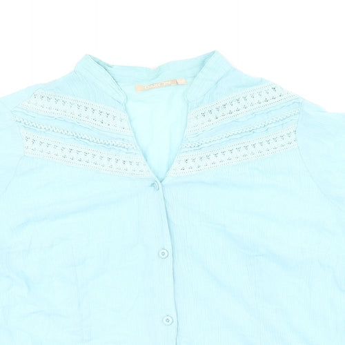 Daxon Womens Blue Cotton Basic Button-Up Size 18 V-Neck