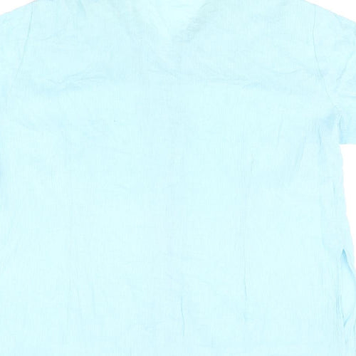 Daxon Womens Blue Cotton Basic Button-Up Size 18 V-Neck