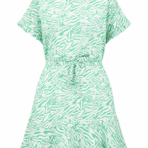 Marks and Spencer Womens Green Animal Print Viscose Skater Dress Size 12 Round Neck Button - Zebra Print, Belted