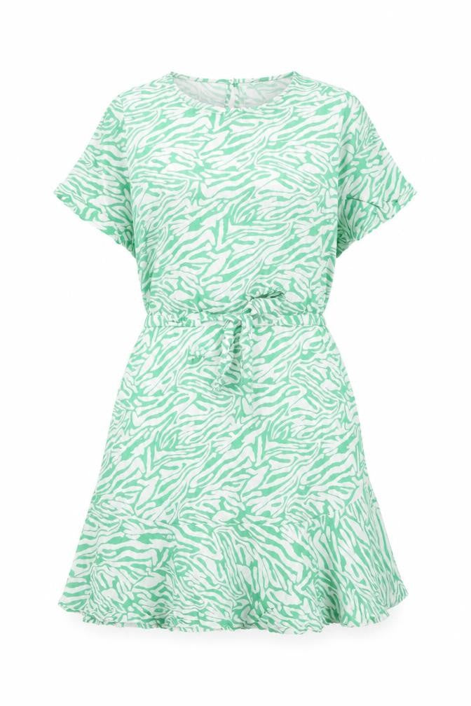 Marks and Spencer Womens Green Animal Print Viscose Skater Dress Size 12 Round Neck Button - Zebra Print, Belted