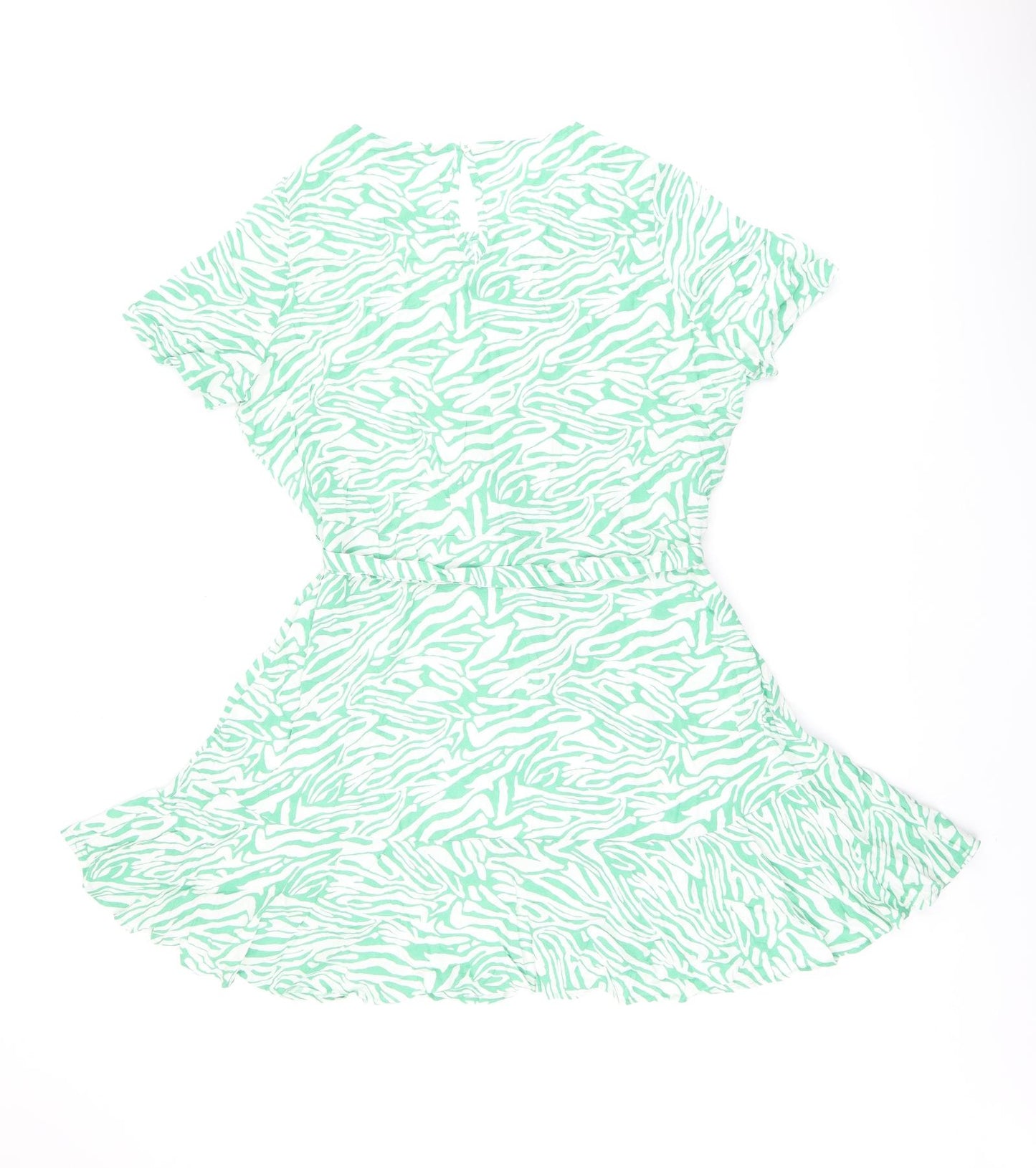 Marks and Spencer Womens Green Animal Print Viscose Skater Dress Size 12 Round Neck Button - Zebra Print, Belted