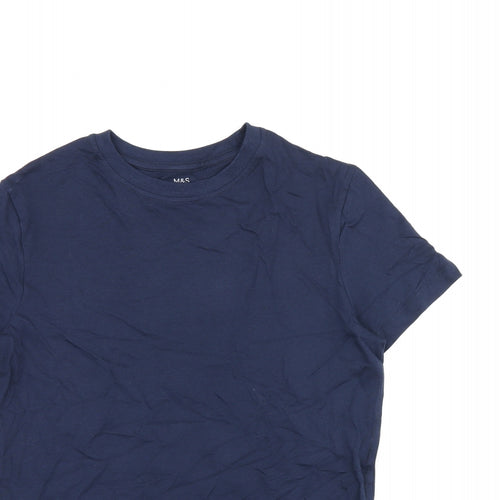 Marks and Spencer Boys Blue Cotton Basic T-Shirt Size 11-12 Years Round Neck Pullover