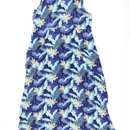 Studio Womens Blue Floral Viscose A-Line Size 12 Boat Neck Zip