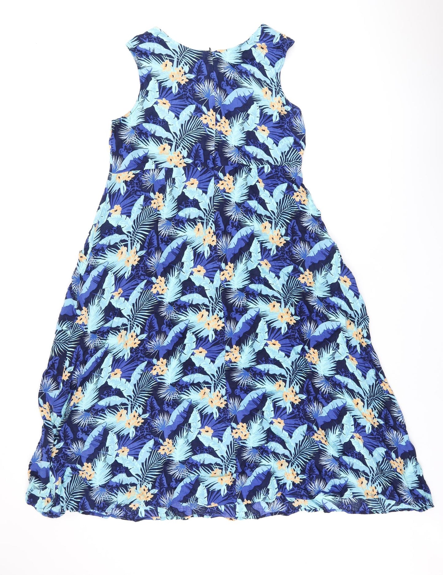 Studio Womens Blue Floral Viscose A-Line Size 12 Boat Neck Zip