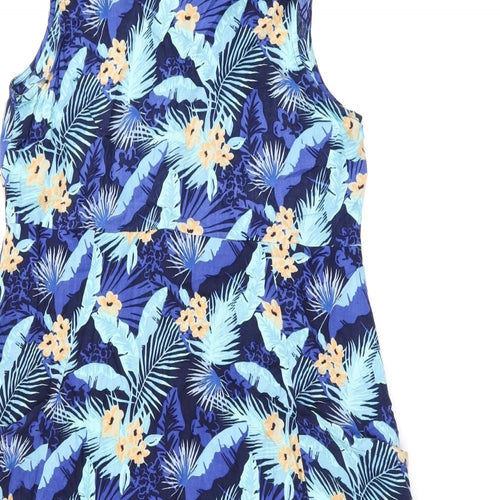 Studio Womens Blue Floral Viscose A-Line Size 12 Boat Neck Zip