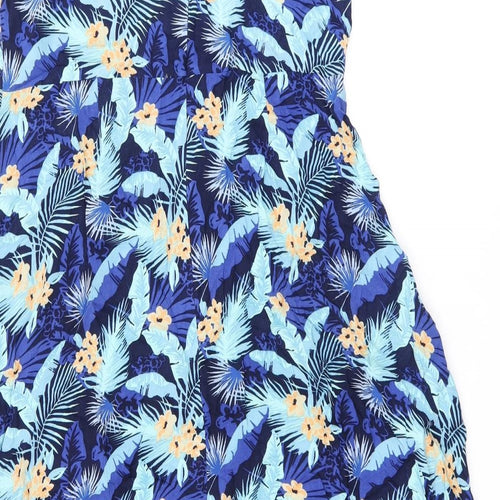 Studio Womens Blue Floral Viscose A-Line Size 12 Boat Neck Zip