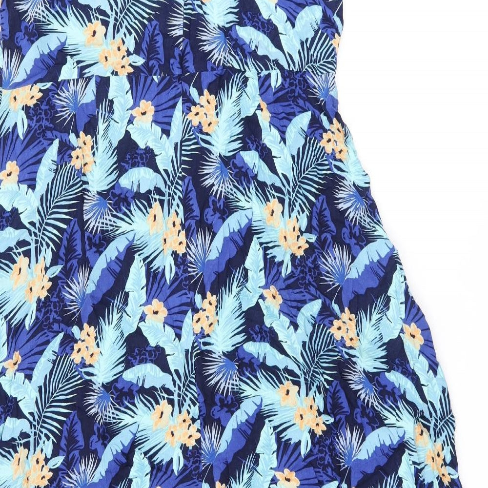 Studio Womens Blue Floral Viscose A-Line Size 12 Boat Neck Zip