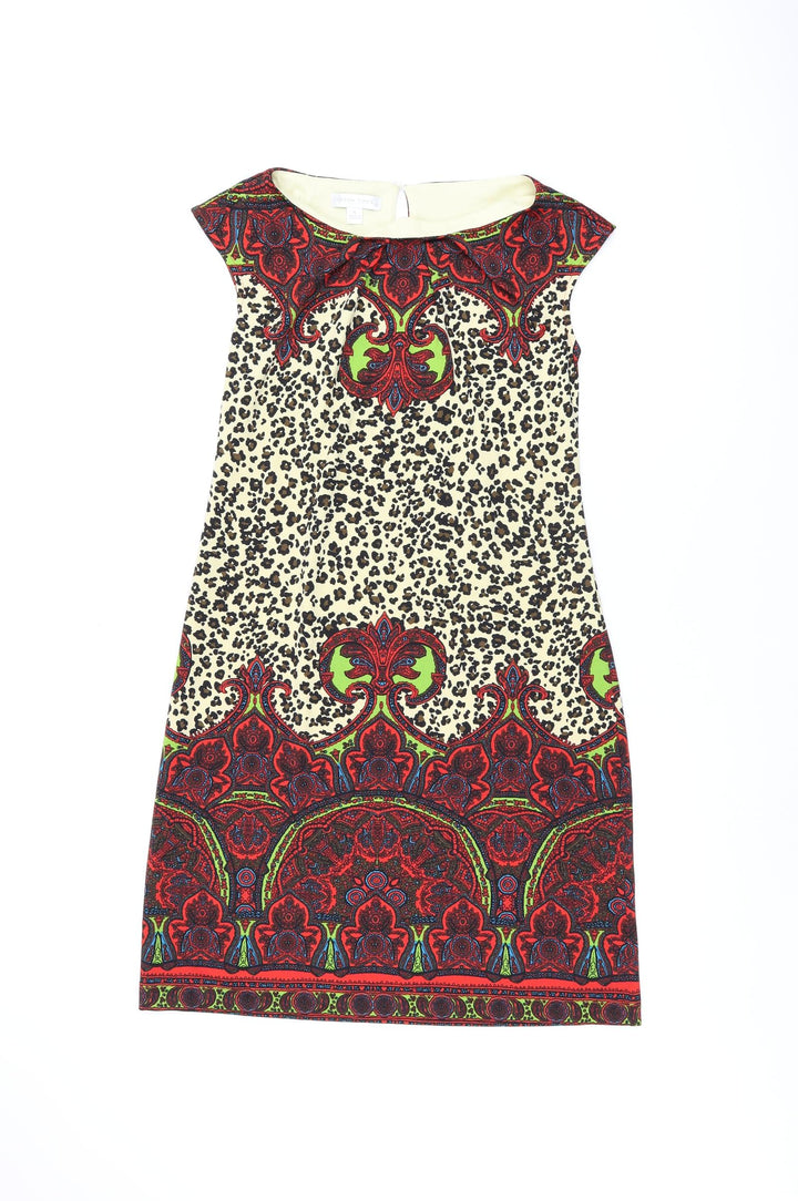 London Times Womens Multicoloured Animal Print Polyester Shift Size 4 Boat Neck Button - Leopard Print Paisley