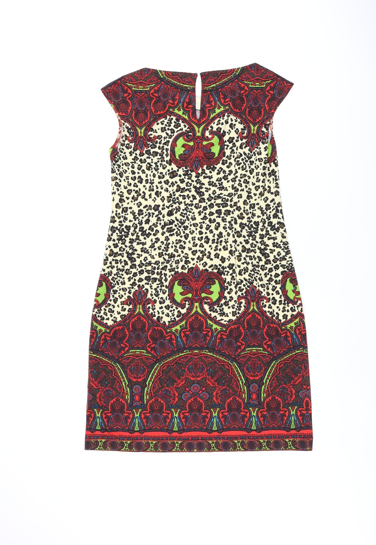 London Times Womens Multicoloured Animal Print Polyester Shift Size 4 Boat Neck Button - Leopard Print Paisley