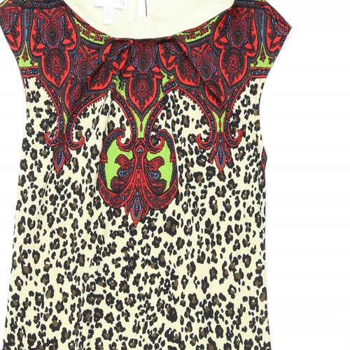 London Times Womens Multicoloured Animal Print Polyester Shift Size 4 Boat Neck Button - Leopard Print Paisley
