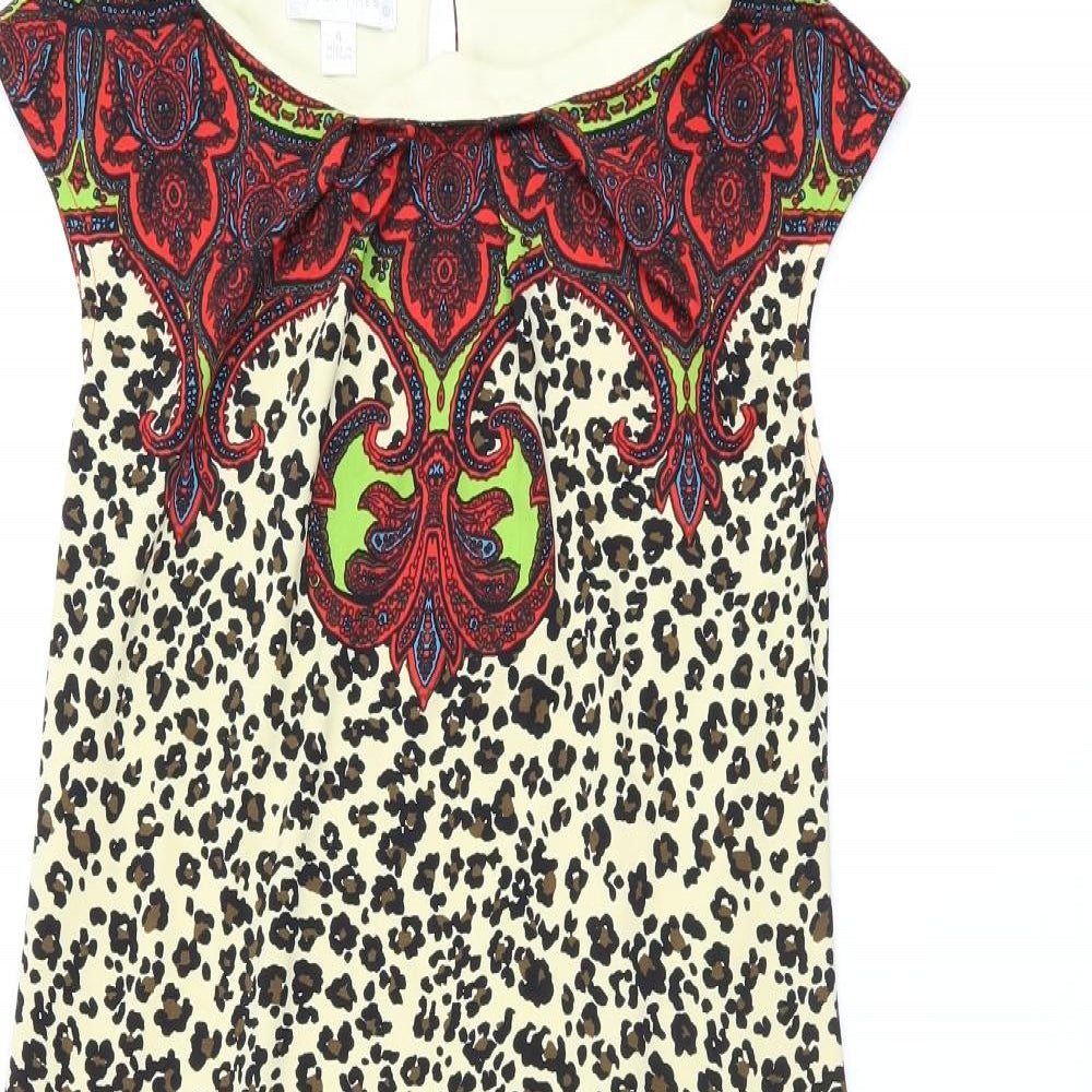 London Times Womens Multicoloured Animal Print Polyester Shift Size 4 Boat Neck Button - Leopard Print Paisley