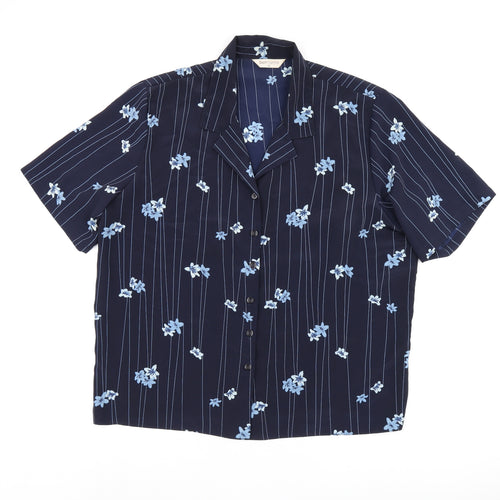 Bonmarché Womens Blue Floral Polyester Basic Button-Up Size 20 Collared