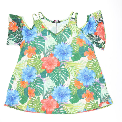 Love Yours Womens Multicoloured Floral Polyester Basic T-Shirt Size 22 V-Neck - Size 22-24 Cold Shoulder