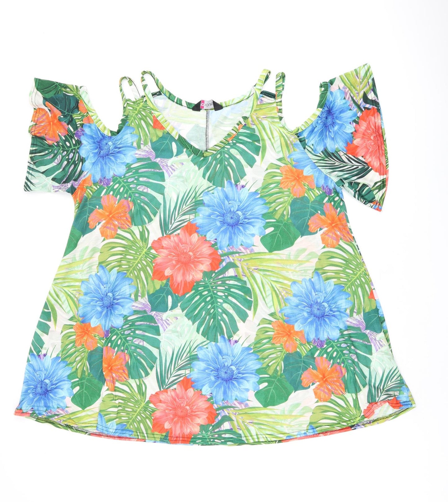 Love Yours Womens Multicoloured Floral Polyester Basic T-Shirt Size 22 V-Neck - Size 22-24 Cold Shoulder