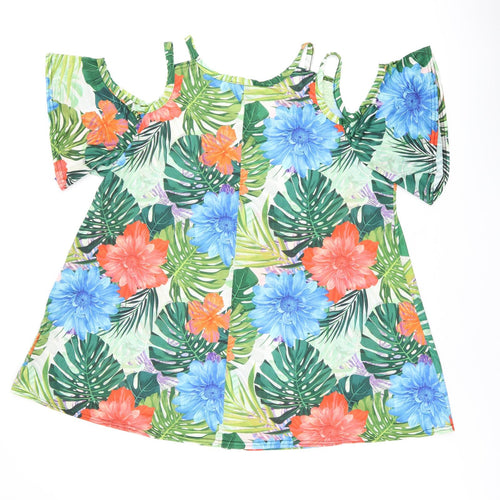 Love Yours Womens Multicoloured Floral Polyester Basic T-Shirt Size 22 V-Neck - Size 22-24 Cold Shoulder