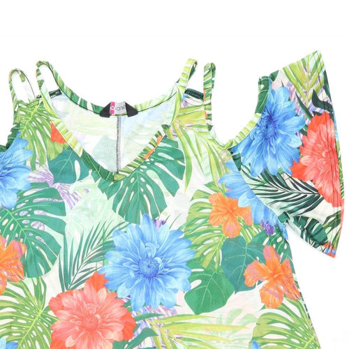 Love Yours Womens Multicoloured Floral Polyester Basic T-Shirt Size 22 V-Neck - Size 22-24 Cold Shoulder