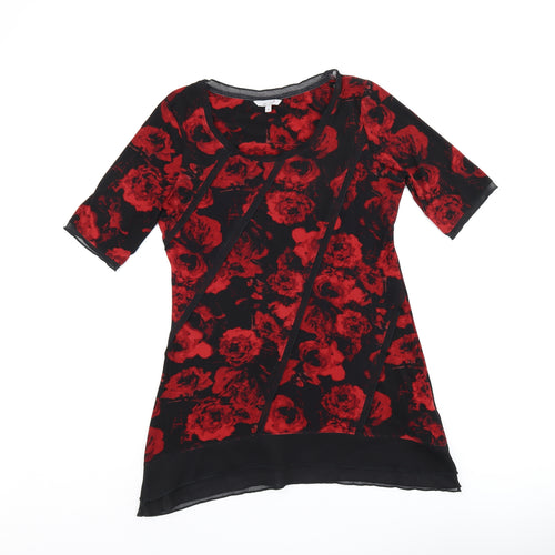 Per Una Womens Black Floral Polyester Basic Blouse Size 10 Scoop Neck