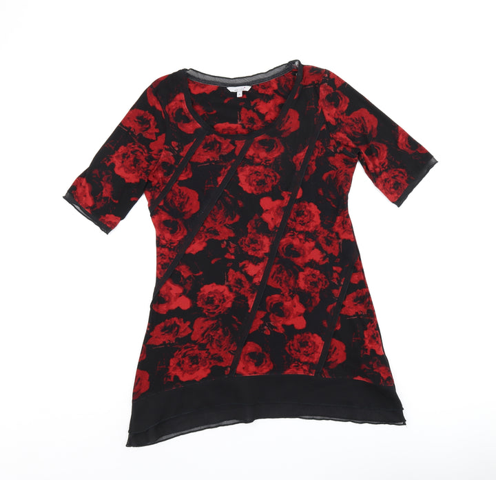 Per Una Womens Black Floral Polyester Basic Blouse Size 10 Scoop Neck