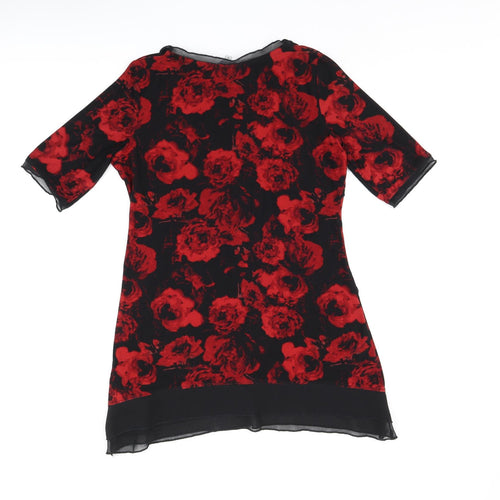 Per Una Womens Black Floral Polyester Basic Blouse Size 10 Scoop Neck
