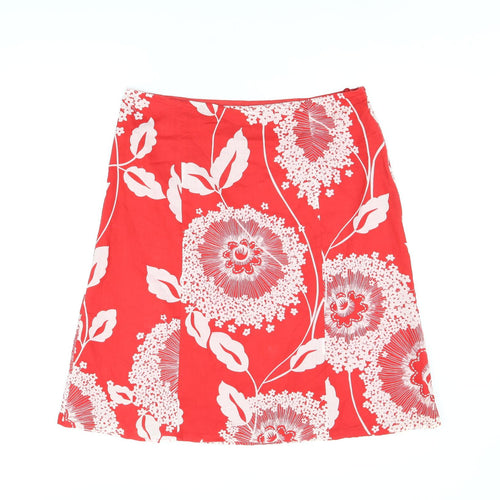 Monsoon Womens Red Floral Cotton A-Line Skirt Size 14 Zip