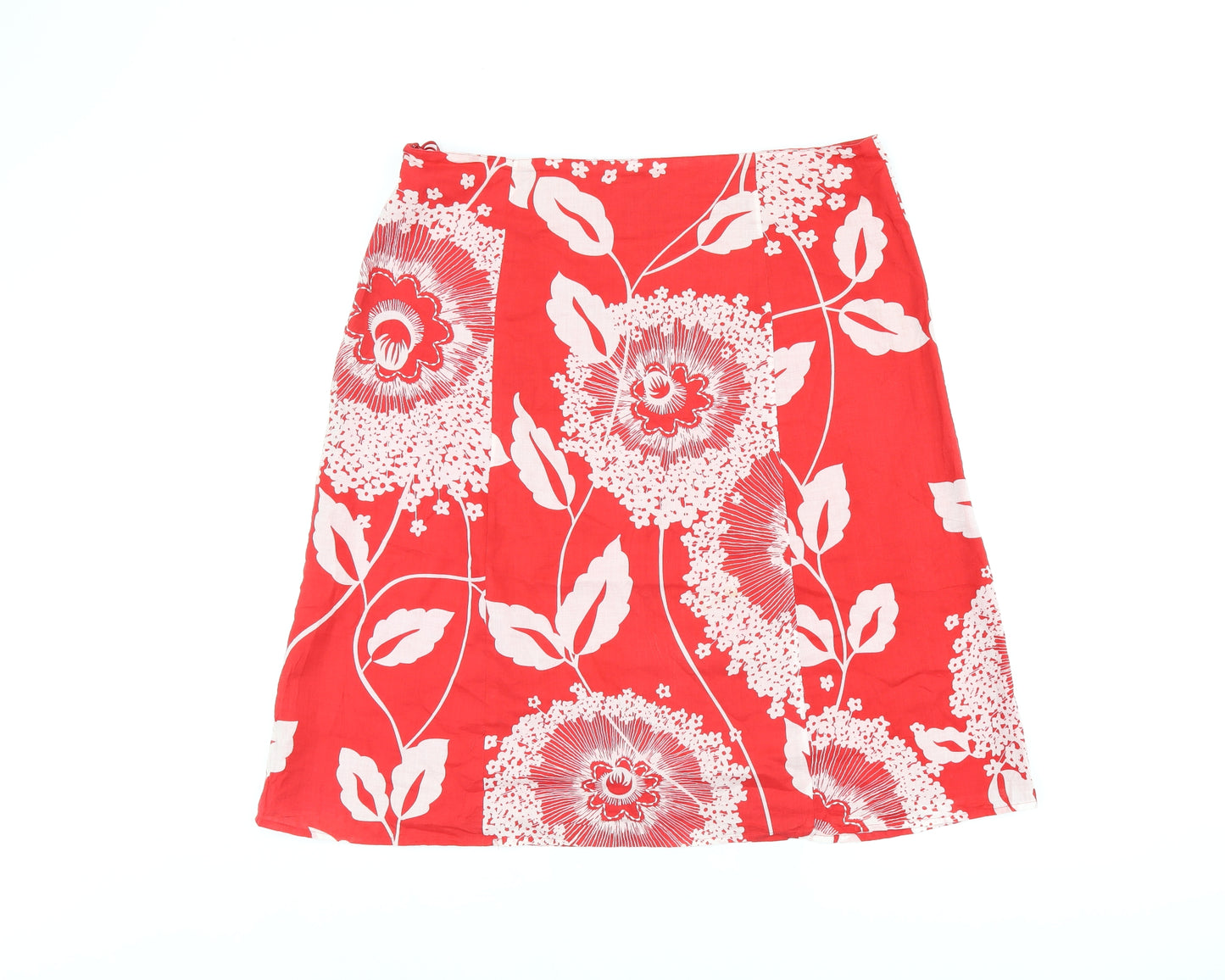 Monsoon Womens Red Floral Cotton A-Line Skirt Size 14 Zip