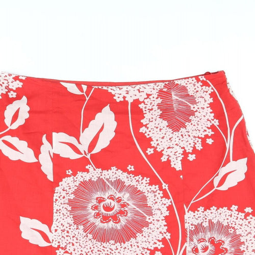 Monsoon Womens Red Floral Cotton A-Line Skirt Size 14 Zip