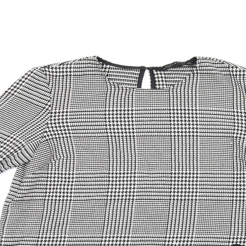 Zara Womens Grey Geometric Polyester Basic Blouse Size M Round Neck - Houndstooth Pattern Crochet Details