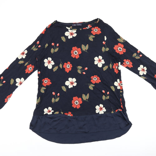 Marks and Spencer Womens Black Floral Viscose Basic Blouse Size 16 Boat Neck