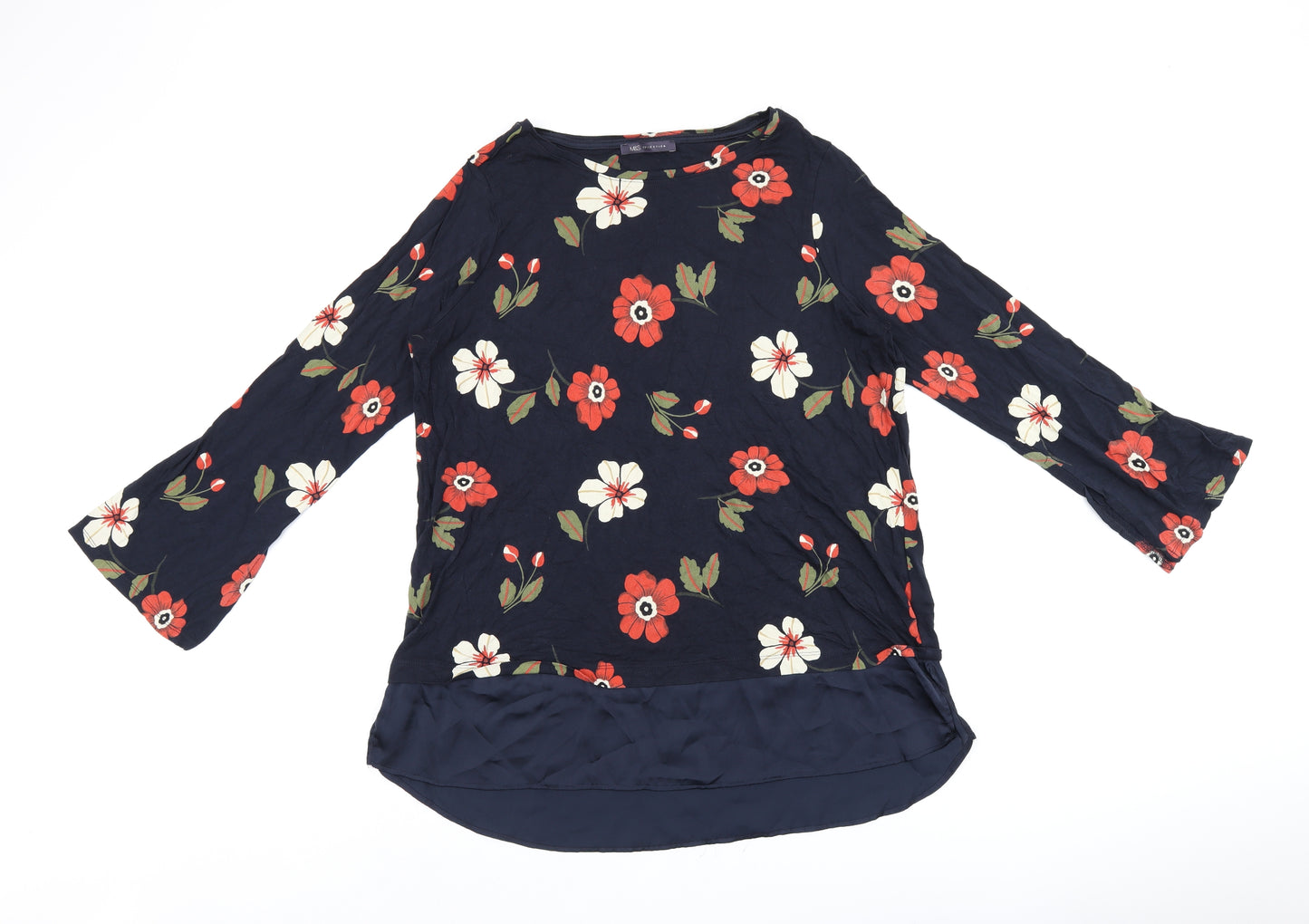 Marks and Spencer Womens Black Floral Viscose Basic Blouse Size 16 Boat Neck