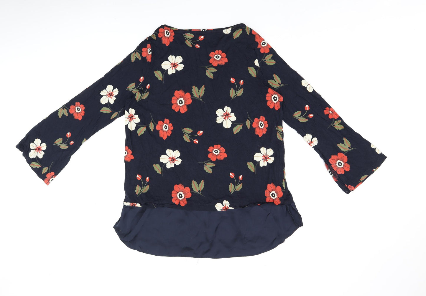 Marks and Spencer Womens Black Floral Viscose Basic Blouse Size 16 Boat Neck