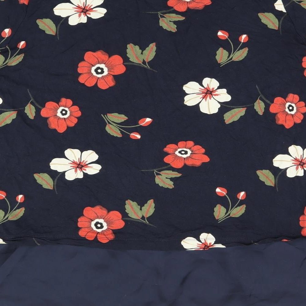Marks and Spencer Womens Black Floral Viscose Basic Blouse Size 16 Boat Neck