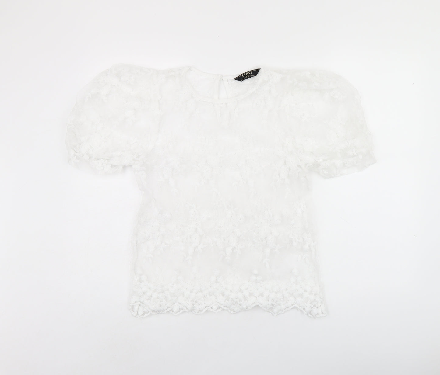 Lipsy Womens White Floral Polyester Basic Blouse Size 10 Round Neck - Sheer