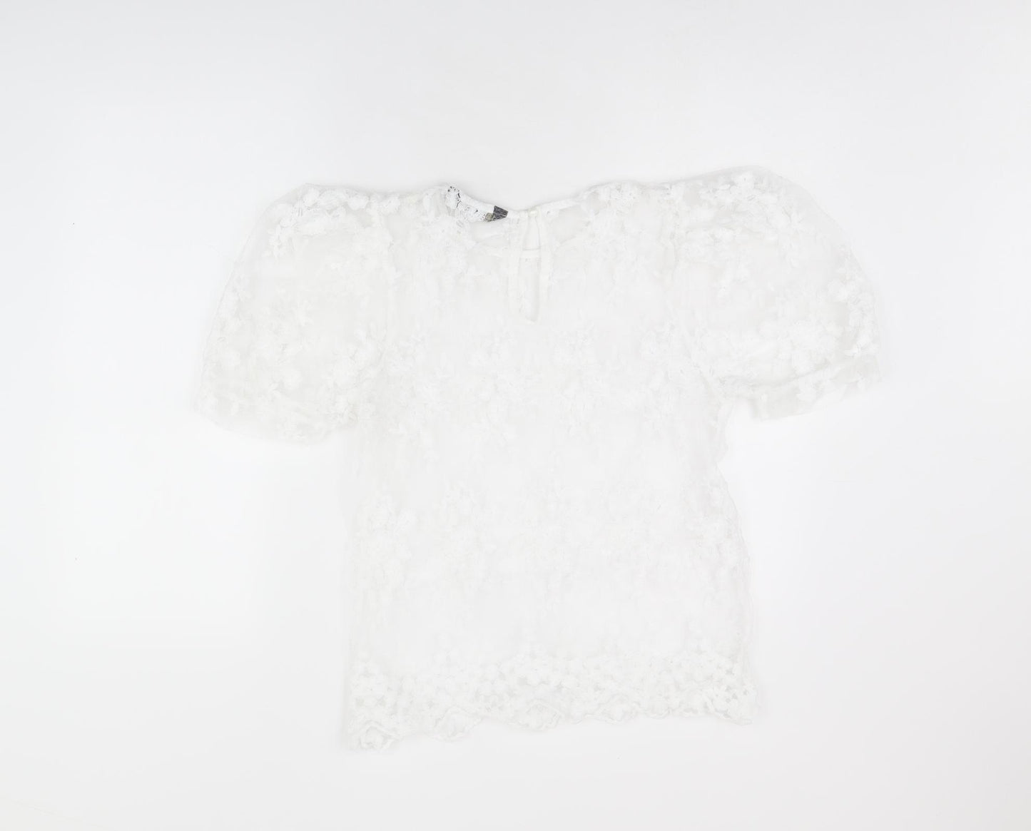 Lipsy Womens White Floral Polyester Basic Blouse Size 10 Round Neck - Sheer